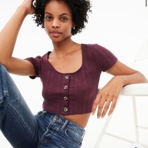 Aero Seriously Soft Ribbed Button Crop Burgundy Wine Henley Top shirt Med M